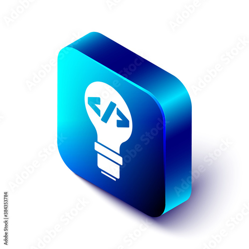 Isometric Web design and front end development icon isolated on white background. Blue square button. Vector.