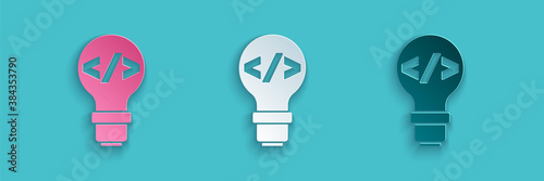 Paper cut Web design and front end development icon isolated on blue background. Paper art style. Vector.