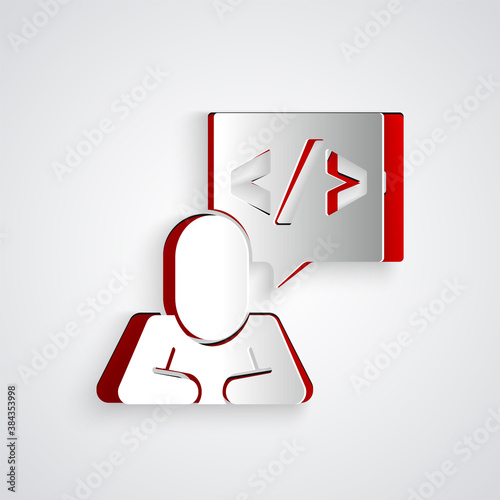 Paper cut Web design and front end development icon isolated on grey background. Paper art style. Vector.