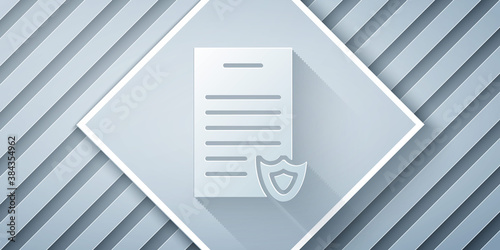 Paper cut Firearms license certificate icon isolated on grey background. Weapon permit. Paper art style. Vector.