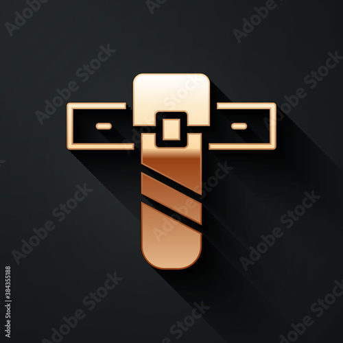 Gold Knife holster icon isolated on black background. Long shadow style. Vector.