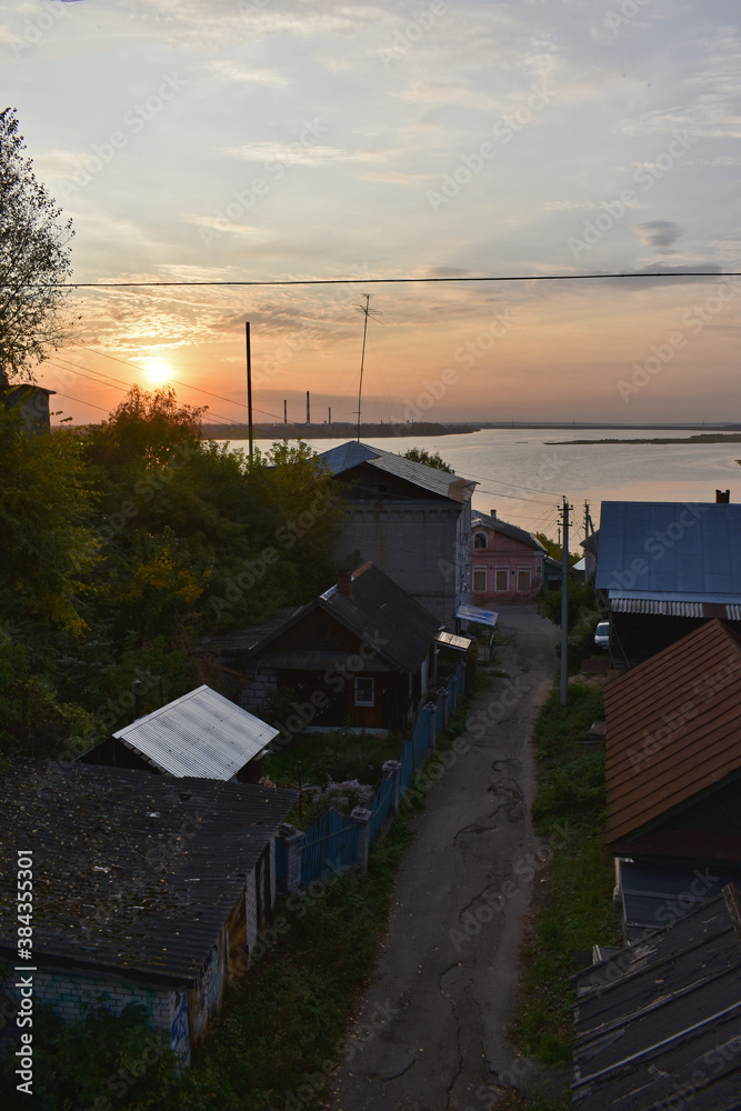 old town street on the banks of the Volga River