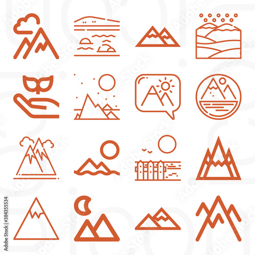 16 pack of mountains  lineal web icons set