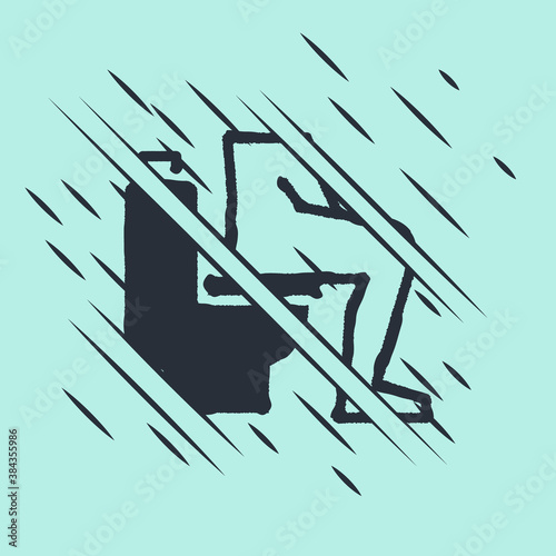 Black Men sitting on the toilet and Constipation are experiencing severe abdominal pain icon isolated on green background. Glitch style. Vector.