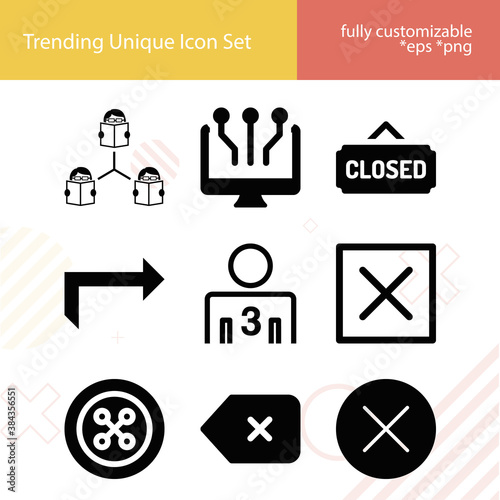 Simple set of adjacent related filled icons.