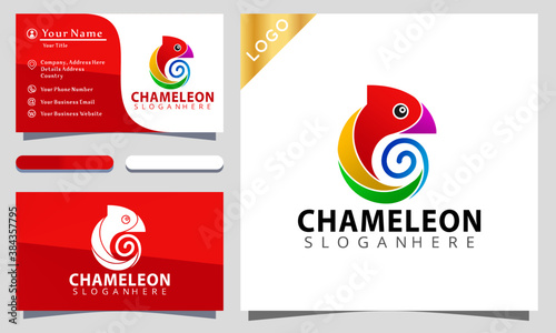 Chameleon colorful logo design illustration, business card
