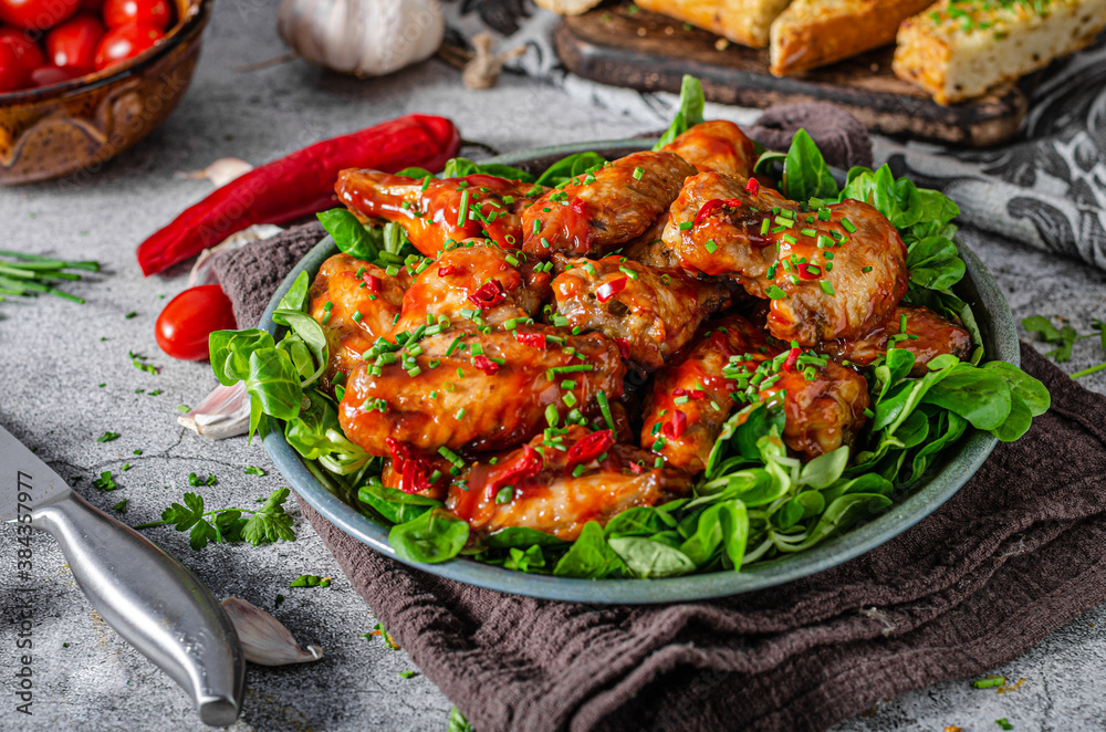 Delicious hot wings with chilli and garlic