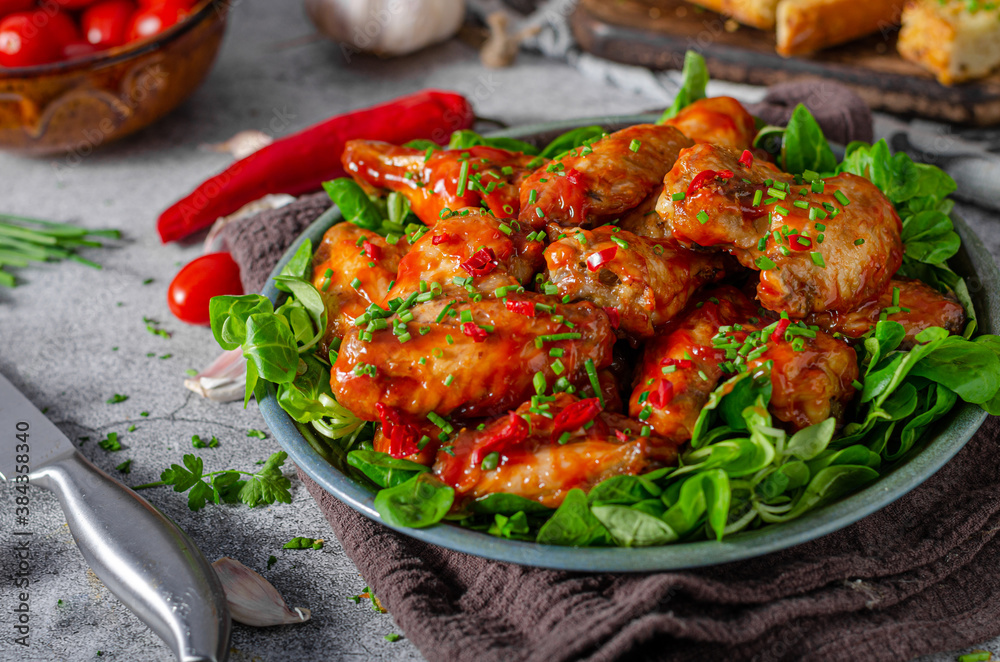 Delicious hot wings with chilli and garlic Delicious hot wings with chilli and garlic