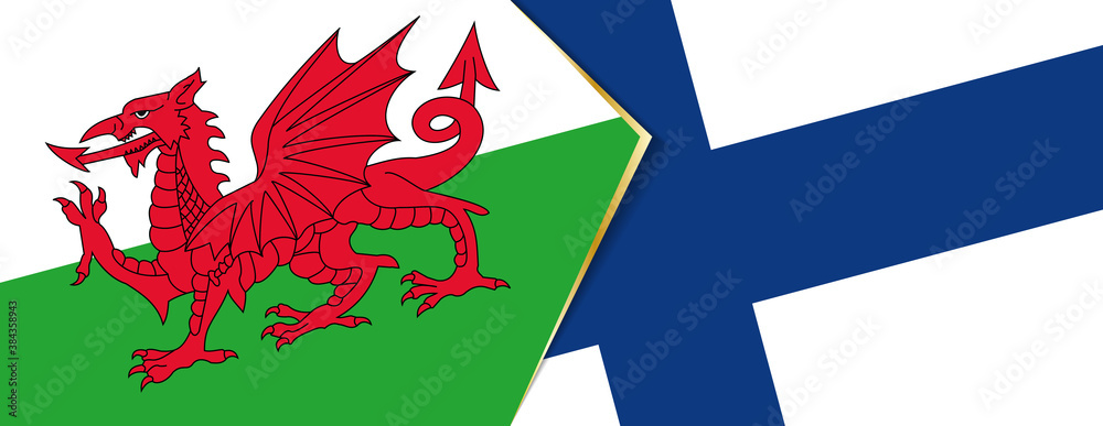 Wales and Finland flags, two vector flags. Wales and Finland flags, two vector flags.