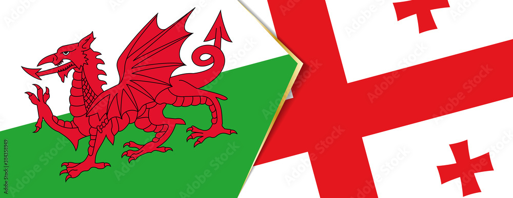 Wales and Georgia flags, two vector flags. Wales and Georgia flags, two vector flags.