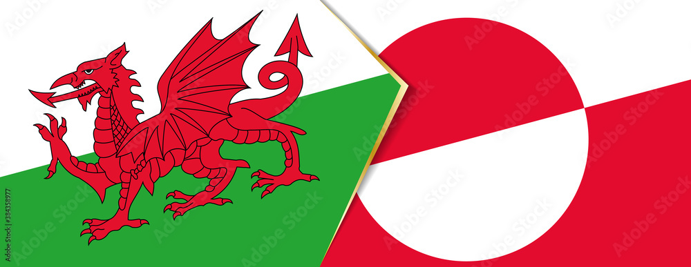 Wales and Greenland flags, two vector flags. Wales and Greenland flags, two vector flags.