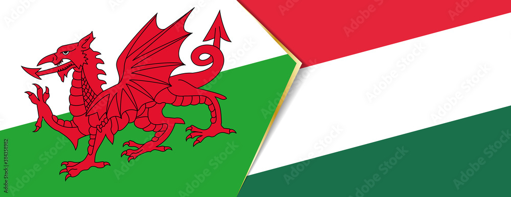Wales and Hungary flags, two vector flags. Wales and Hungary flags, two vector flags.