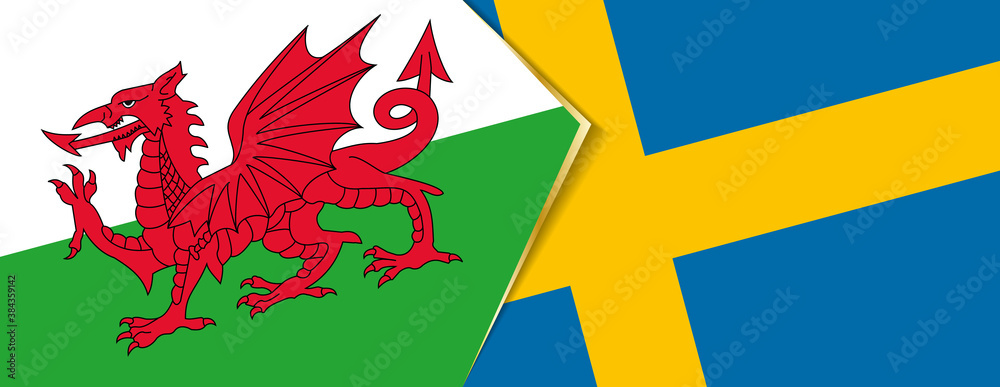 Wales and Sweden flags, two vector flags. Wales and Sweden flags, two vector flags.