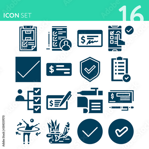 Simple set of 16 icons related to dams