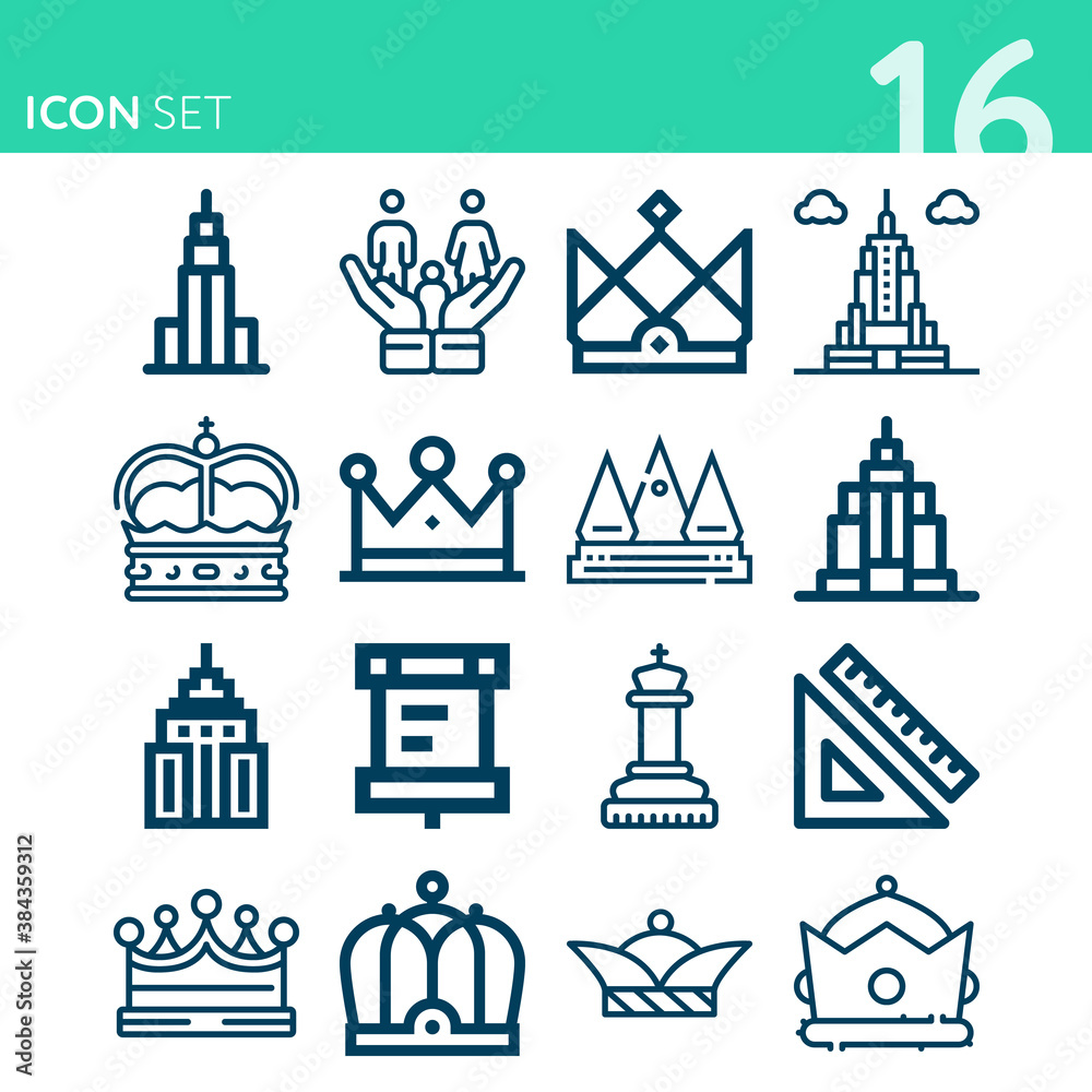 Simple set of 16 icons related to dynasty