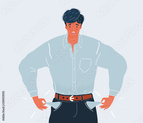 Vector illustration of The man with empty pockets on white backround.
