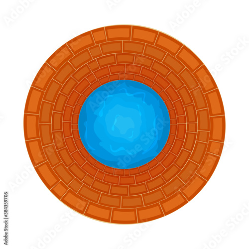 Water well of brick isolated on white background. Top down view on well full of water over. Artesian reservoir well of drinking water. Source of pure water from the bowels of the earth. Stock vector