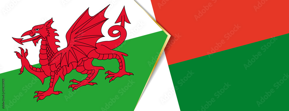 Wales and Madagascar flags, two vector flags. Wales and Madagascar flags, two vector flags.