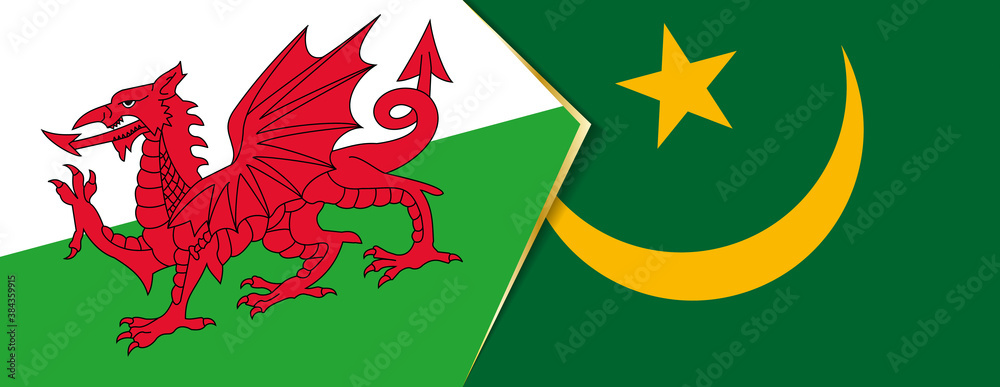 Wales and Mauritania flags, two vector flags. Wales and Mauritania flags, two vector flags.