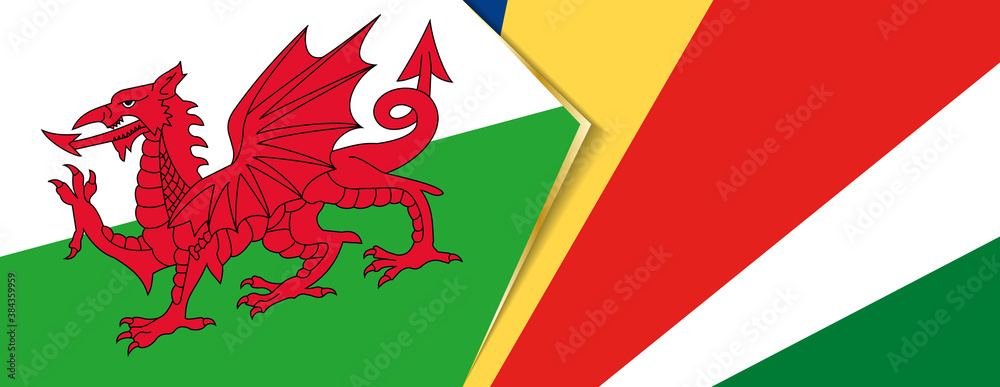 Wales and Seychelles flags, two vector flags. Wales and Seychelles flags, two vector flags.