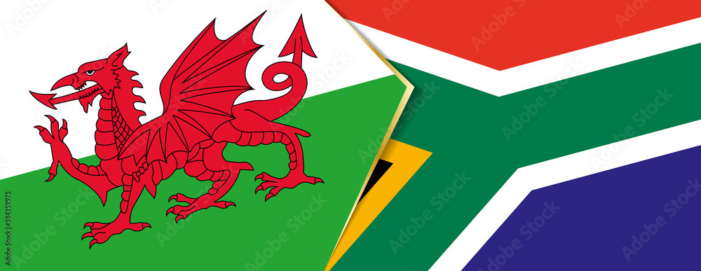 Wales and South Africa flags, two vector flags. Wales and South Africa flags, two vector flags.
