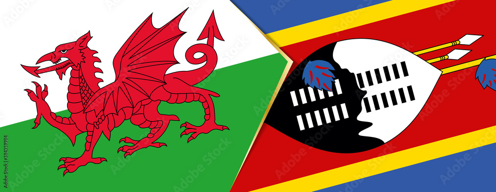 Wales and Swaziland flags, two vector flags. Wales and Swaziland flags, two vector flags.
