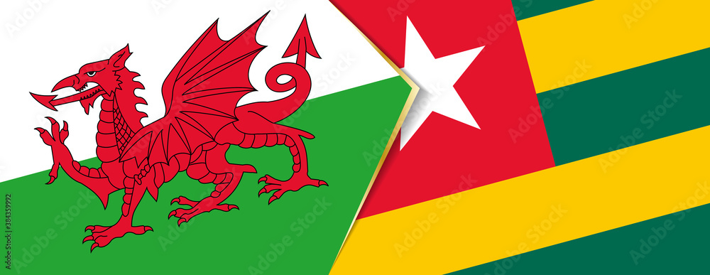 Wales and Togo flags, two vector flags. Wales and Togo flags, two vector flags.
