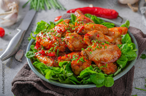 Delicious hot wings with chilli and garlic