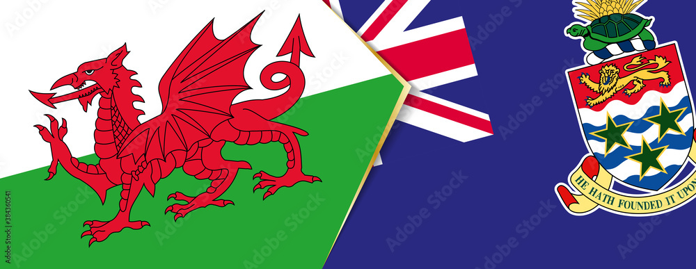 Wales and Cayman Islands flags, two vector flags. Wales and Cayman Islands flags, two vector flags.