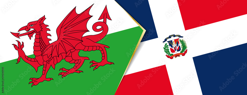 Wales and Dominican Republic flags, two vector flags. Wales and Dominican Republic flags, two vector flags.