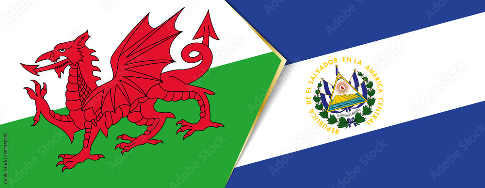 Wales and El Salvador flags, two vector flags. Wales and El Salvador flags, two vector flags.