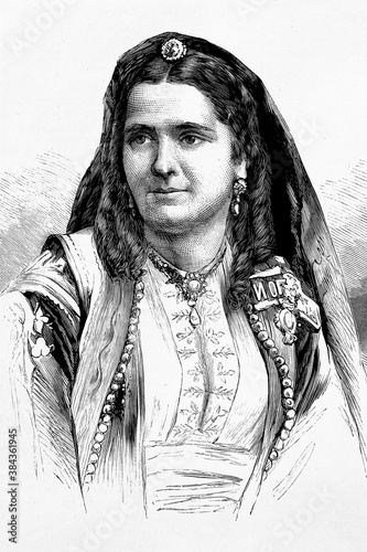 Milena Nikolawa, Princess of Montenegro. 1848-1923. Antique illustration. 1875. photo