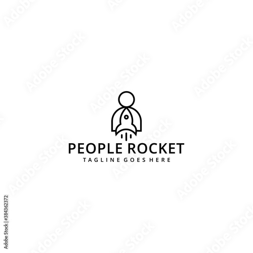 Illustration abstract people sign or silhouette with rocket technology logo design template