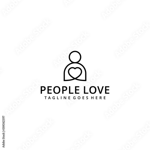 Illustration abstract people sign or silhouette with heart or love logo design template