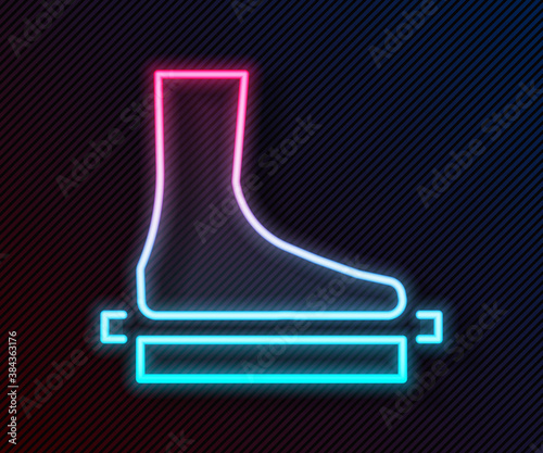Glowing neon line Flat foot icon isolated on black background. Vector.