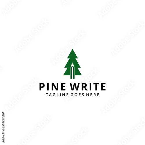 Illustration abstract nature pine evergreen tree with pencil sign logo design template icon