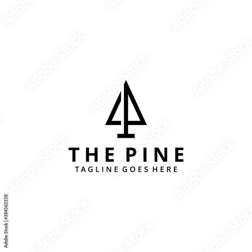 Illustration abstract nature pine evergreen tree with P sign logo design template icon