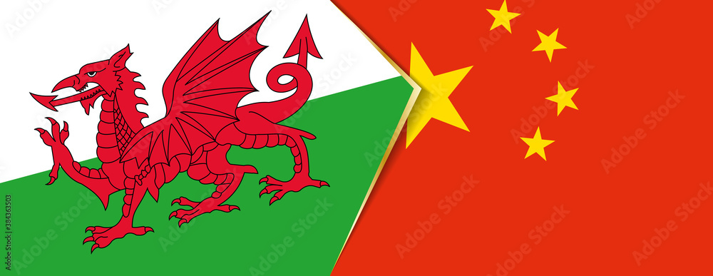 Wales and China flags, two vector flags. Wales and China flags, two vector flags.