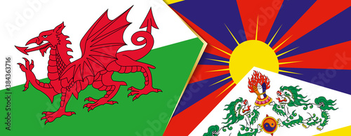 Wales and Tibet flags, two vector flags.