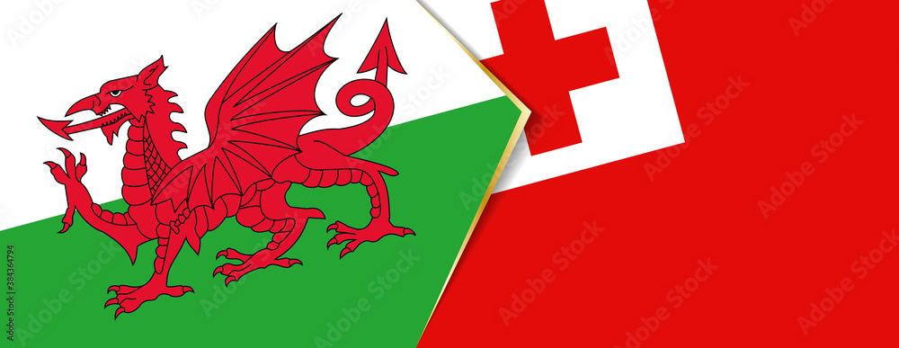 Wales and Tonga flags, two vector flags. Wales and Tonga flags, two vector flags.