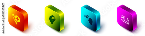 Set Isometric Digital thermometer, High human body temperature, Checking and Medical icon. Vector.