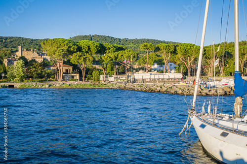 Bolsena, Italy - The old town of Bolsena on the namesake lake. An italian visit in the medieval historic center and at the port. Here in particular the Tourist port of Bolsena and its boats. photo