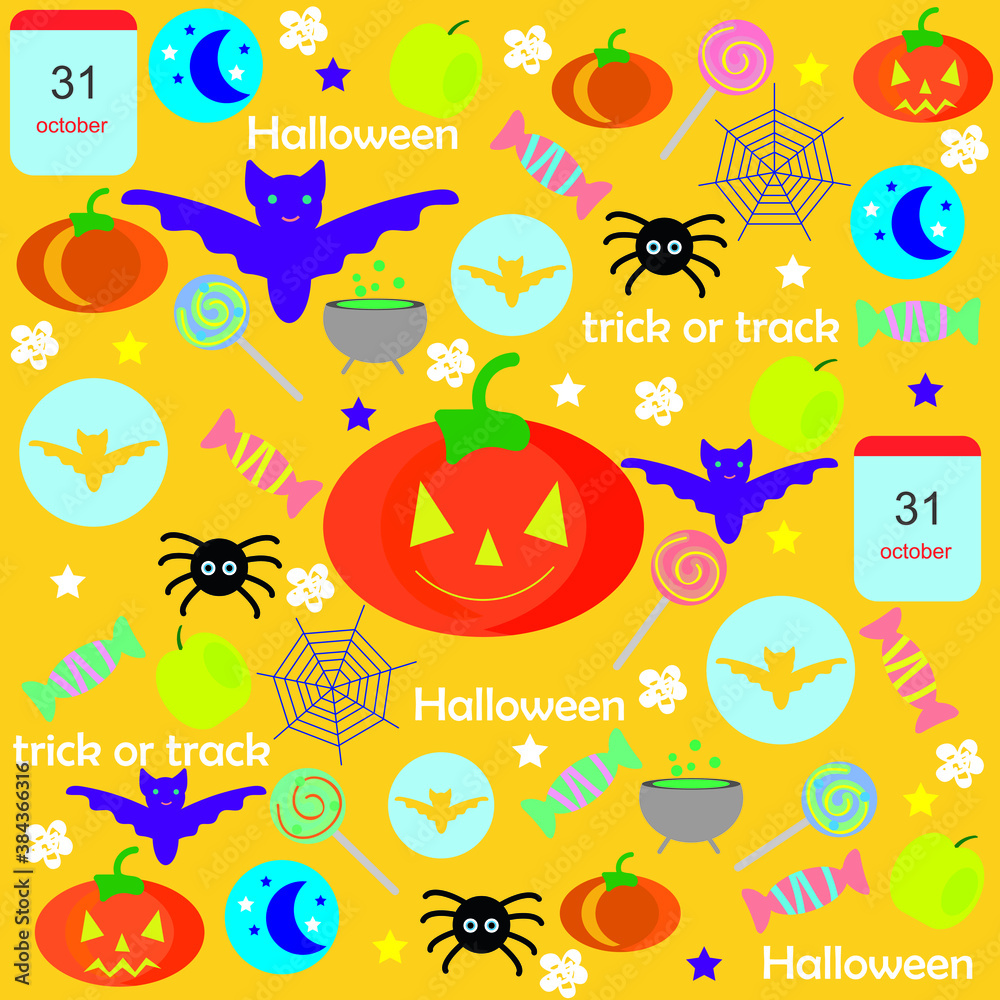 Halloween backdrop vector with pumpkin, bat, magic potion