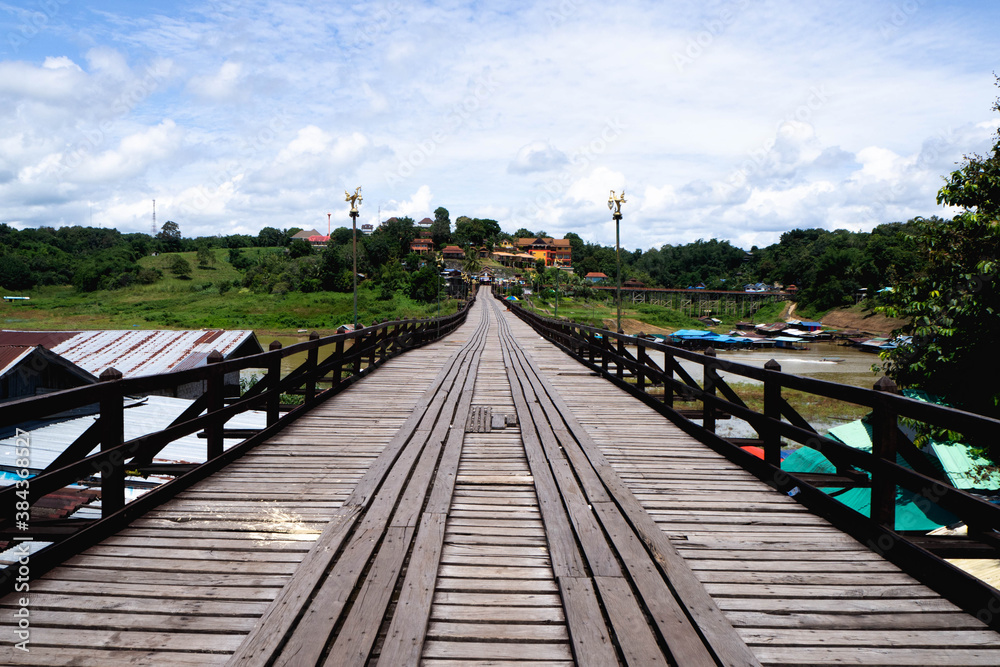 Mon Bridge or Wooden Bridge in Kanchanaburi, Thailand
