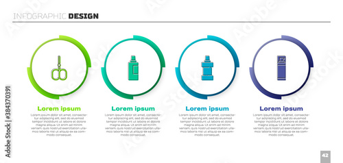Set Nail scissors, Bottle for cleaning agent, and Shaving gel foam. Business infographic template. Vector.