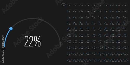 Set of semicircle percentage diagrams meters from 0 to 100 ready-to-use for web design, user interface UI or infographic - indicator with blue