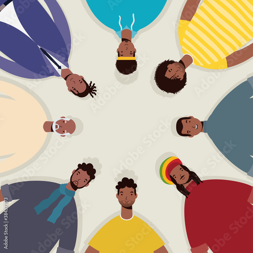group of afro men characters around