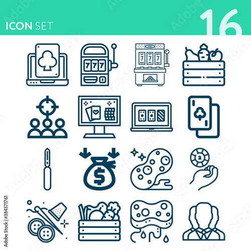 Simple set of 16 icons related to gather