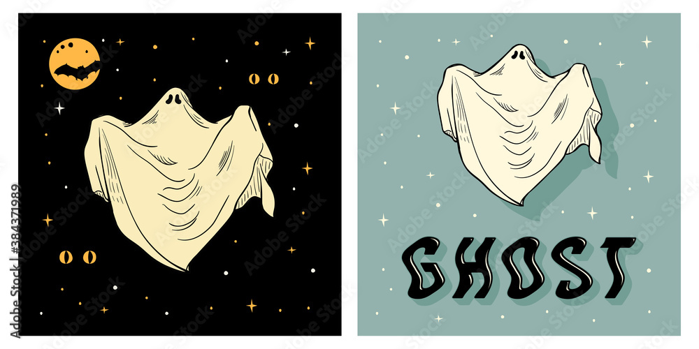 © CHEESEBURGER - ghost character vintage halloween poster vector print design © CHEESEBURGER - ghost character vintage halloween poster vector print design