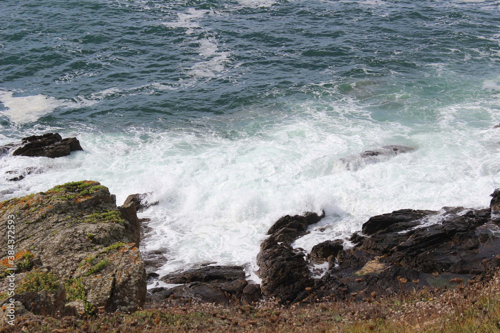 vagues contre falaises
